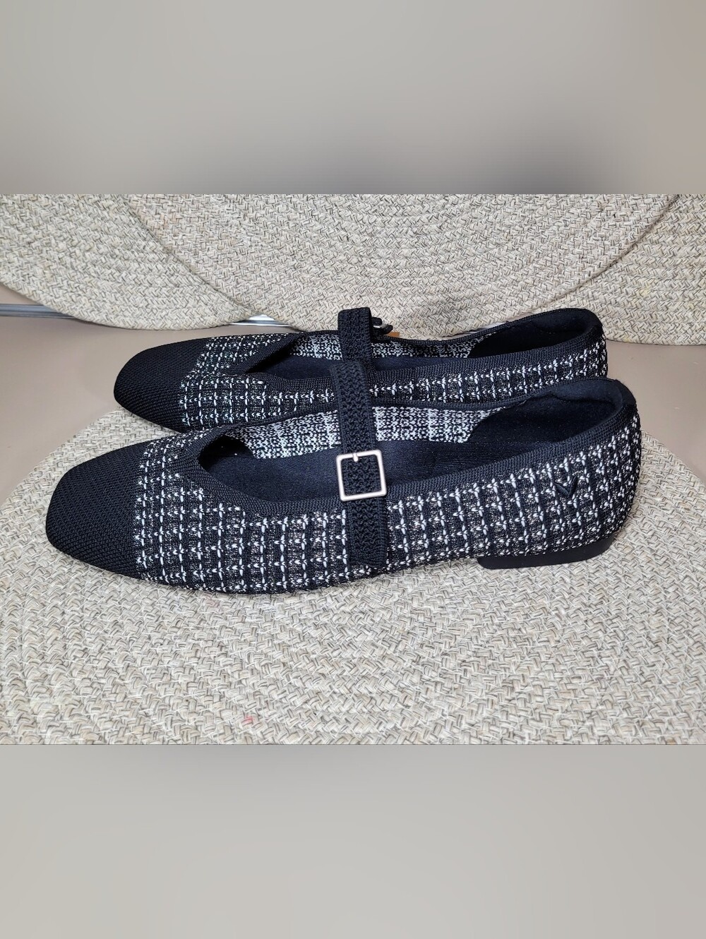 ​VIVAIA Margot Mary Jane Square Toe Flats Black & White Tweed - Size 41 (US 10)
